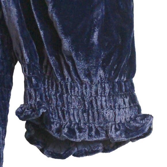 Hill House Louisa Nap Dress Navy Velvet Smocked Scoop Neck Ruffle Hem Midi M New - Picture 5 of 12
